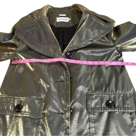 Hilary Radley NY Metallic Iridescent Olive Green Trench Coat Women’s Size M - Picture 10 of 13